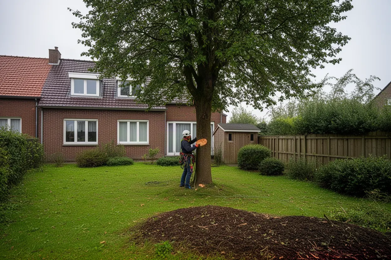 Abattage contrôlé d’un arbre dans un jardin dunkerquois