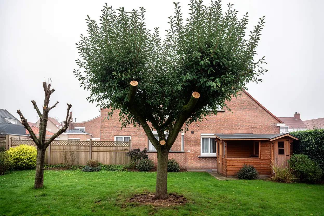 Couronne éclaircie après taille d'arbre à Gravelines