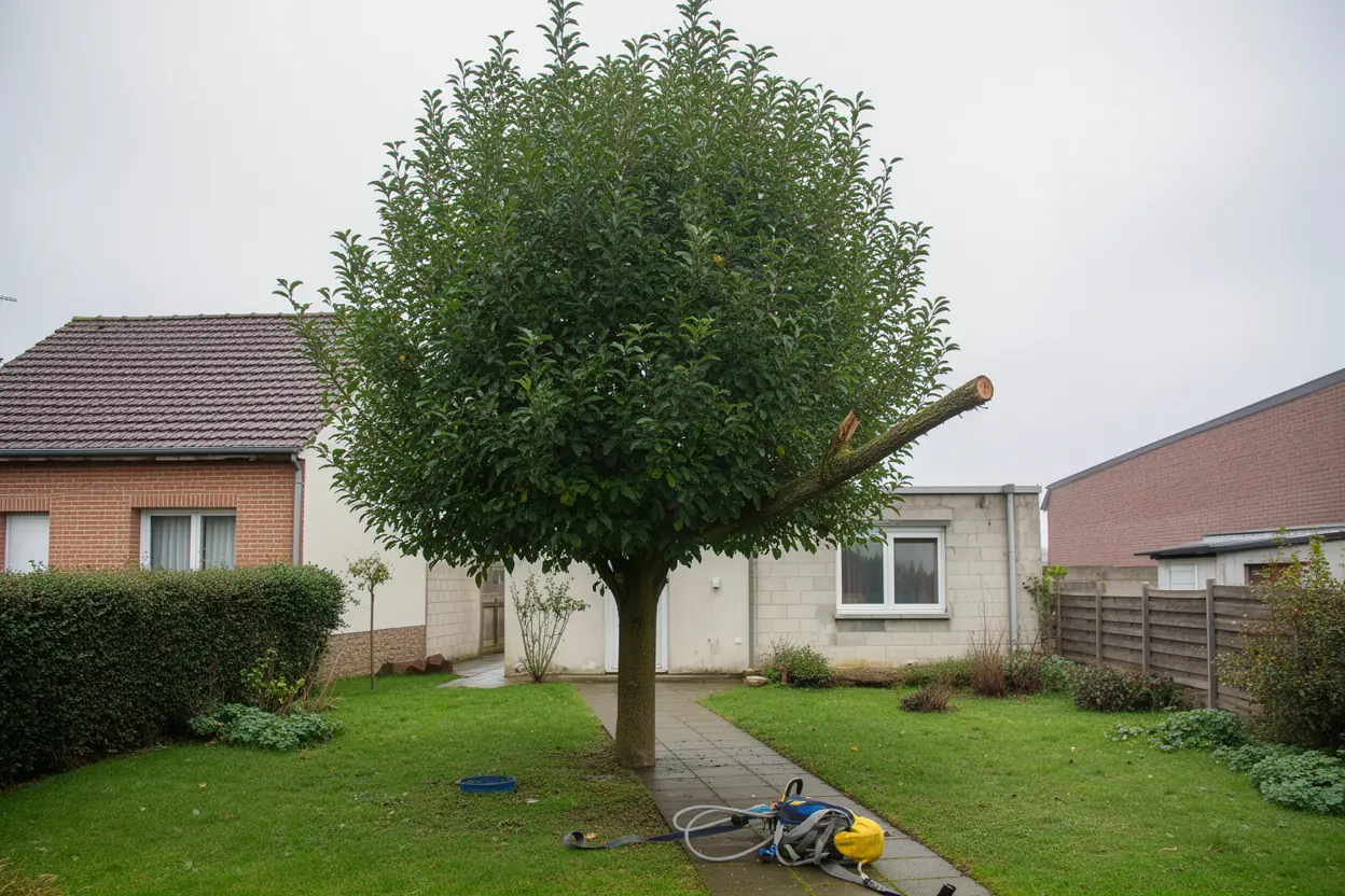 Arbre entretenu au-dessus d'une allée à Grande-Synthe