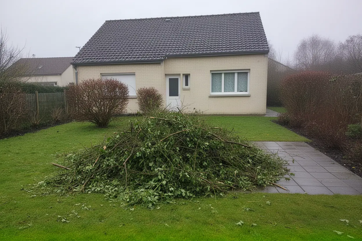 Déchets verts issus de l’entretien d’un jardin à Cappelle-la-Grande