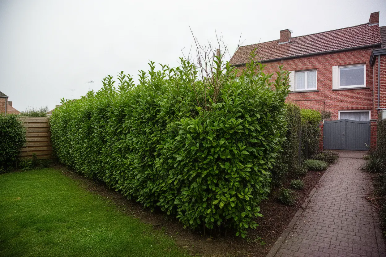 Haie de jardin trop large avant la taille à Dunkerque